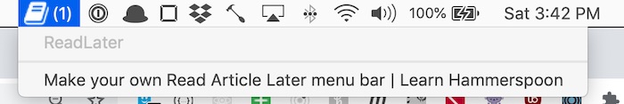 The menu bar containing your first saved article.